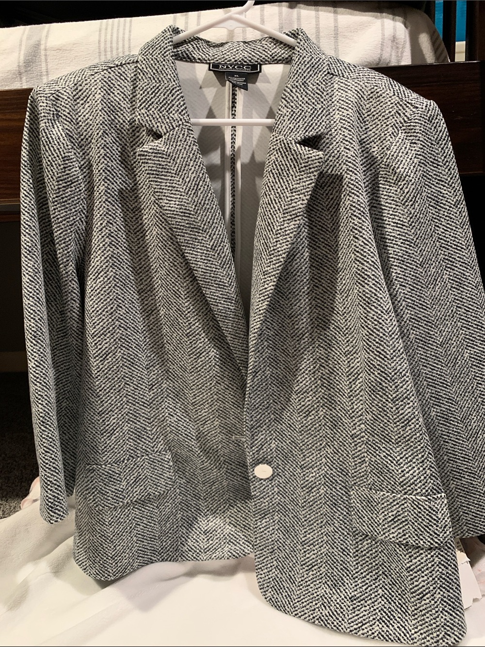 New York & Company Black and White Herringbone Blazer